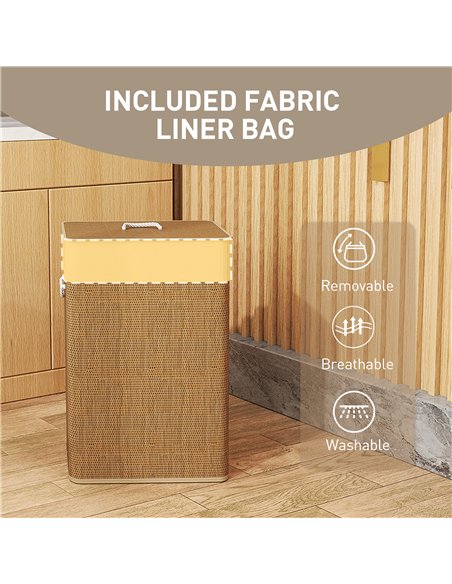 HOMCOM Bamboo Laundry Basket with Lid, 72L Laundry Hamper with Rope Handles, Washing Basket with Removable Washable Liner Bag fo - pic 161739 | FastDaddyshop