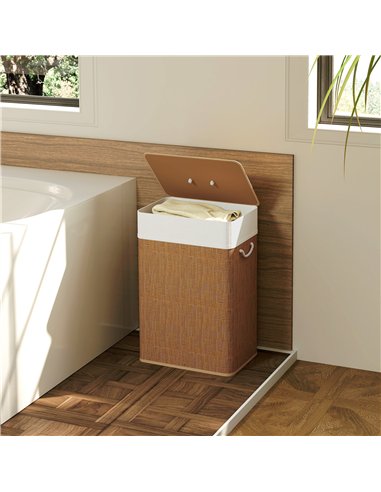 HOMCOM Bamboo Laundry Basket with Lid, 72L Laundry Hamper with Rope Handles, Washing Basket with Removable Washable Liner Bag fo