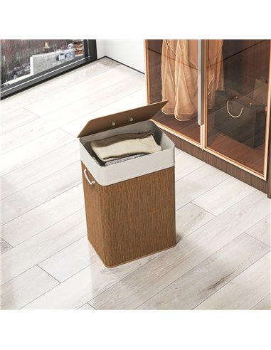 HOMCOM Bamboo Laundry Basket with Lid, 72L Laundry Hamper with Rope Handles, Washing Basket with Removable Washable Liner Bag fo
