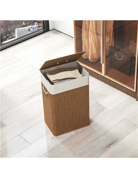 HOMCOM Bamboo Laundry Basket with Lid, 72L Laundry Hamper with Rope Handles, Washing Basket with Removable Washable Liner Bag fo - pic 161741 | FastDaddyshop