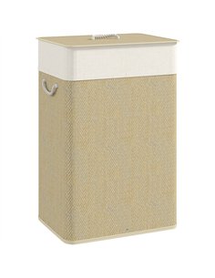 HOMCOM Bamboo Laundry Basket with Lid, 72L Laundry Hamper with Rope Handles, Washing Basket with Removable Washable Liner Bag fo