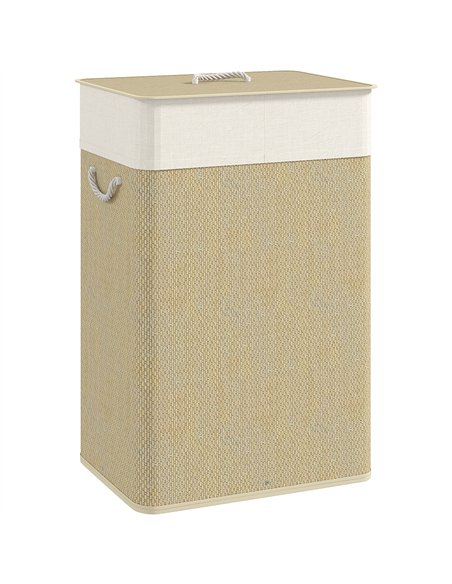 HOMCOM Bamboo Laundry Basket with Lid, 72L Laundry Hamper with Rope Handles, Washing Basket with Removable Washable Liner Bag fo - pic 161742 | FastDaddyshop