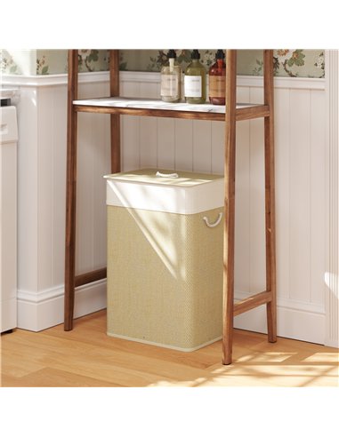 HOMCOM Bamboo Laundry Basket with Lid, 72L Laundry Hamper with Rope Handles, Washing Basket with Removable Washable Liner Bag fo