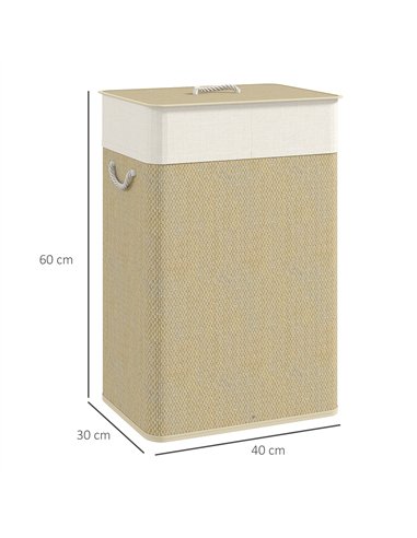 HOMCOM Bamboo Laundry Basket with Lid, 72L Laundry Hamper with Rope Handles, Washing Basket with Removable Washable Liner Bag fo