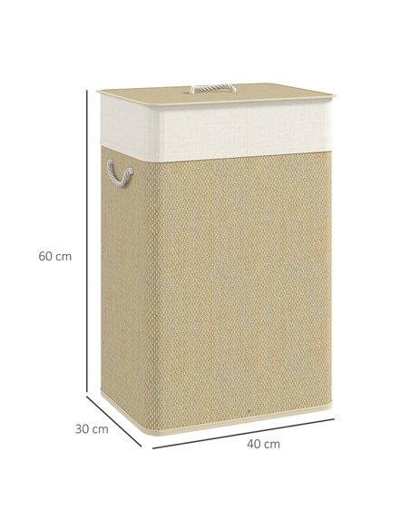HOMCOM Bamboo Laundry Basket with Lid, 72L Laundry Hamper with Rope Handles, Washing Basket with Removable Washable Liner Bag fo - pic 161744 | FastDaddyshop