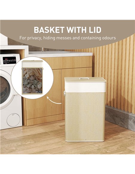HOMCOM Bamboo Laundry Basket with Lid, 72L Laundry Hamper with Rope Handles, Washing Basket with Removable Washable Liner Bag fo - pic 161746 | FastDaddyshop