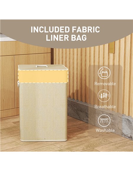 HOMCOM Bamboo Laundry Basket with Lid, 72L Laundry Hamper with Rope Handles, Washing Basket with Removable Washable Liner Bag fo - pic 161748 | FastDaddyshop