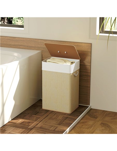 HOMCOM Bamboo Laundry Basket with Lid, 72L Laundry Hamper with Rope Handles, Washing Basket with Removable Washable Liner Bag fo - pic 161749 | FastDaddyshop