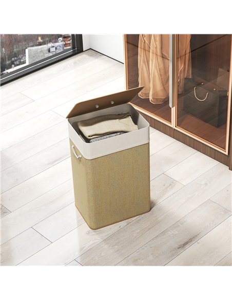 HOMCOM Bamboo Laundry Basket with Lid, 72L Laundry Hamper with Rope Handles, Washing Basket with Removable Washable Liner Bag fo - pic 161750 | FastDaddyshop