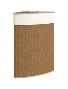 HOMCOM Bamboo Laundry Basket with Lid, 55L Corner Laundry Hamper with Removable Washable Liner Bag, Bathroom Triangle Washing Ba