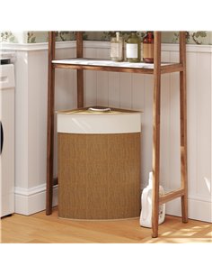 HOMCOM Bamboo Laundry Basket with Lid, 55L Corner Laundry Hamper with Removable Washable Liner Bag, Bathroom Triangle Washing Ba 2