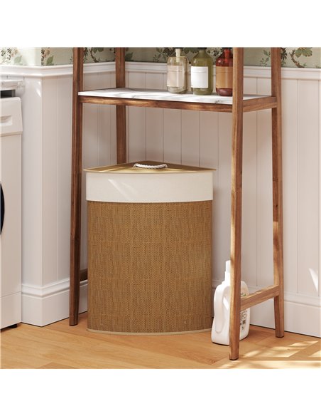 HOMCOM Bamboo Laundry Basket with Lid, 55L Corner Laundry Hamper with Removable Washable Liner Bag, Bathroom Triangle Washing Ba - pic 161752 | FastDaddyshop