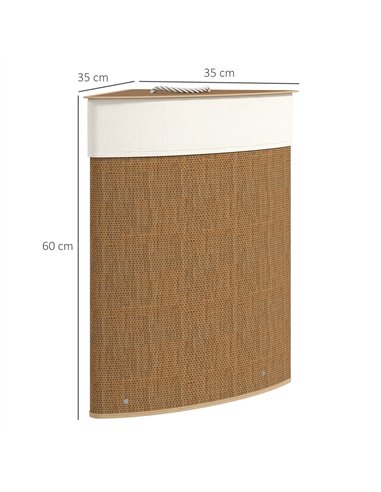 HOMCOM Bamboo Laundry Basket with Lid, 55L Corner Laundry Hamper with Removable Washable Liner Bag, Bathroom Triangle Washing Ba