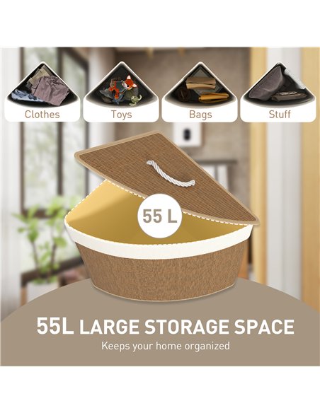HOMCOM Bamboo Laundry Basket with Lid, 55L Corner Laundry Hamper with Removable Washable Liner Bag, Bathroom Triangle Washing Ba - pic 161754 | FastDaddyshop