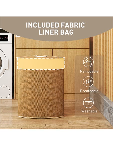 HOMCOM Bamboo Laundry Basket with Lid, 55L Corner Laundry Hamper with Removable Washable Liner Bag, Bathroom Triangle Washing Ba - pic 161756 | FastDaddyshop