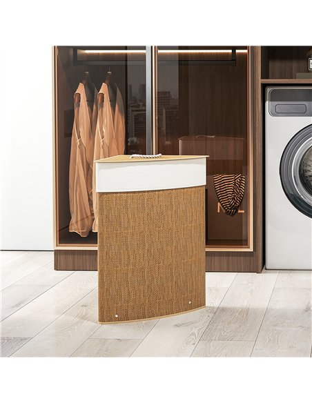 HOMCOM Bamboo Laundry Basket with Lid, 55L Corner Laundry Hamper with Removable Washable Liner Bag, Bathroom Triangle Washing Ba - pic 161757 | FastDaddyshop