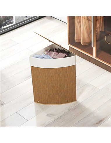 HOMCOM Bamboo Laundry Basket with Lid, 55L Corner Laundry Hamper with Removable Washable Liner Bag, Bathroom Triangle Washing Ba