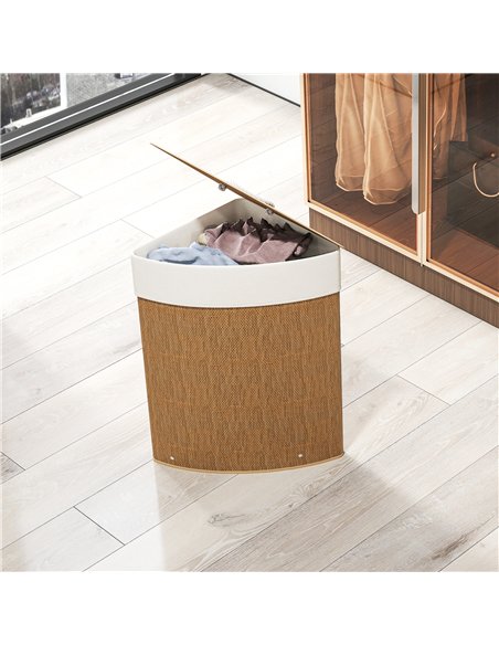 HOMCOM Bamboo Laundry Basket with Lid, 55L Corner Laundry Hamper with Removable Washable Liner Bag, Bathroom Triangle Washing Ba - pic 161759 | FastDaddyshop