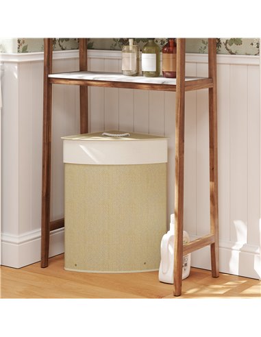 HOMCOM Bamboo Laundry Basket with Lid, 55L Corner Laundry Hamper with Removable Washable Liner Bag, Bathroom Triangle Washing Ba