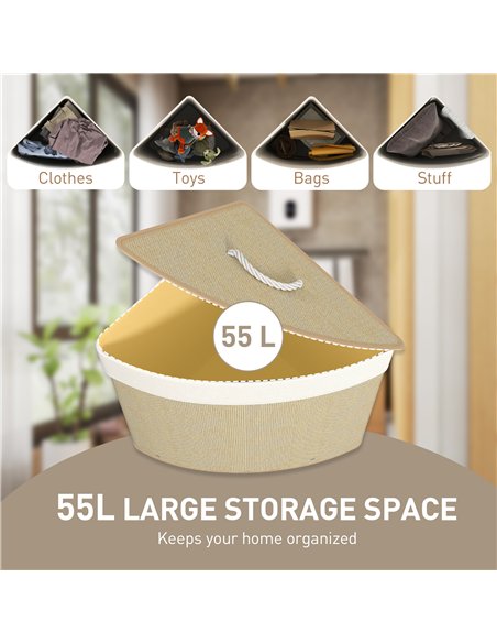 HOMCOM Bamboo Laundry Basket with Lid, 55L Corner Laundry Hamper with Removable Washable Liner Bag, Bathroom Triangle Washing Ba - pic 161763 | FastDaddyshop