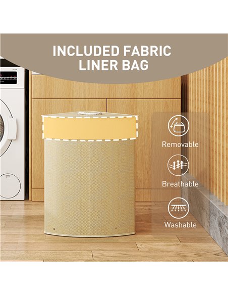 HOMCOM Bamboo Laundry Basket with Lid, 55L Corner Laundry Hamper with Removable Washable Liner Bag, Bathroom Triangle Washing Ba - pic 161765 | FastDaddyshop