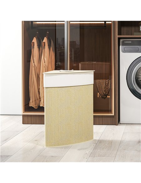 HOMCOM Bamboo Laundry Basket with Lid, 55L Corner Laundry Hamper with Removable Washable Liner Bag, Bathroom Triangle Washing Ba - pic 161766 | FastDaddyshop