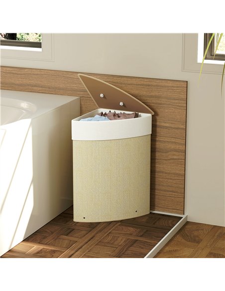 HOMCOM Bamboo Laundry Basket with Lid, 55L Corner Laundry Hamper with Removable Washable Liner Bag, Bathroom Triangle Washing Ba - pic 161767 | FastDaddyshop