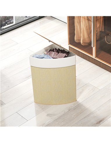 HOMCOM Bamboo Laundry Basket with Lid, 55L Corner Laundry Hamper with Removable Washable Liner Bag, Bathroom Triangle Washing Ba