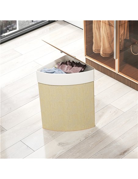 HOMCOM Bamboo Laundry Basket with Lid, 55L Corner Laundry Hamper with Removable Washable Liner Bag, Bathroom Triangle Washing Ba - pic 161768 | FastDaddyshop