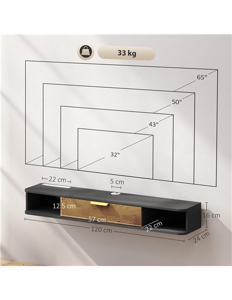 HOMCOM 120 cm Floating TV Stand with Storage - Charcoal Grey - pic 161780 | FastDaddyshop