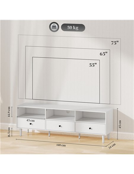 HOMCOM Multi-Storage Minimal TV Stand - White - pic 161789 | FastDaddyshop