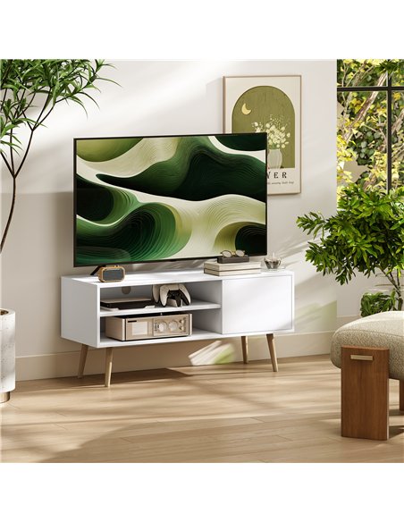 HOMCOM TV Stand up to 55 Inches, TV Unit with Open Shelves and Cable Holes - White - pic 161797 | FastDaddyshop