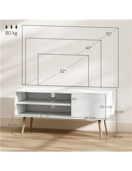 HOMCOM TV Stand up to 55 Inches, TV Unit with Open Shelves and Cable Holes - White - pic 161798 | FastDaddyshop