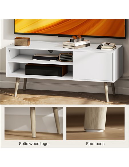 HOMCOM TV Stand up to 55 Inches, TV Unit with Open Shelves and Cable Holes - White - pic 161801 | FastDaddyshop