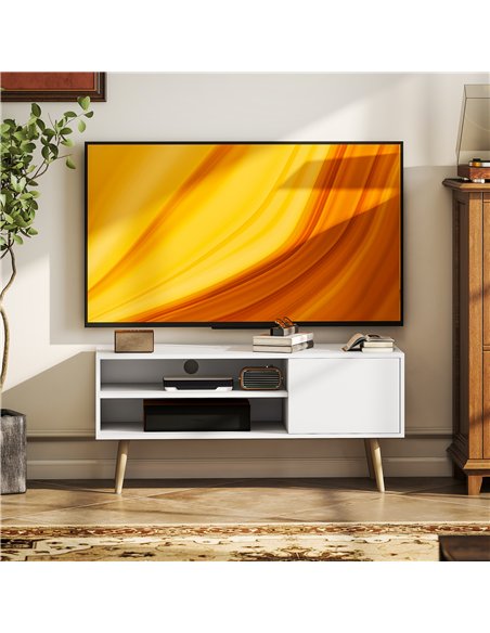 HOMCOM TV Stand up to 55 Inches, TV Unit with Open Shelves and Cable Holes - White - pic 161802 | FastDaddyshop