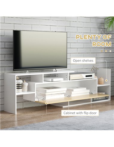HOMCOM TV Cabinet with Wall Shelf for Wall-Mounted 65" TVs or Standing 40" TVs - White and Natural