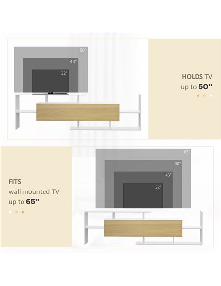 HOMCOM TV Cabinet with Wall Shelf for Wall-Mounted 65" TVs or Standing 40" TVs - White and Natural - pic 161820 | FastDaddyshop
