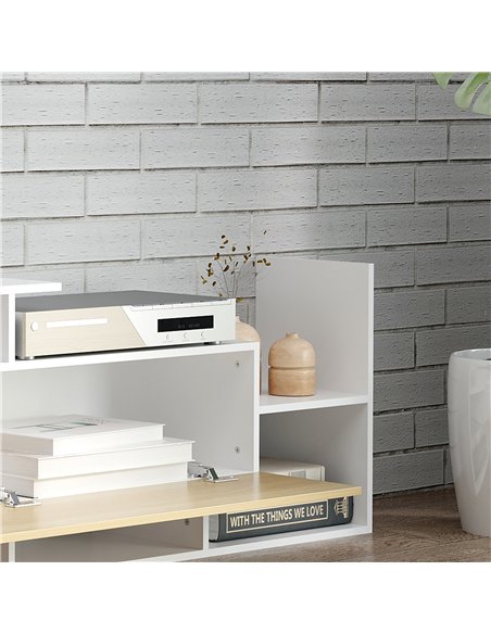 HOMCOM TV Cabinet with Wall Shelf for Wall-Mounted 65" TVs or Standing 40" TVs - White and Natural - pic 161822 | FastDaddyshop