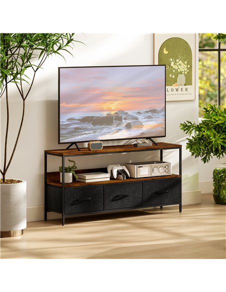 HOMCOM TV Stand Cabinet with 3 Foldable Drawers - Rustic Brown - pic 161833 | FastDaddyshop