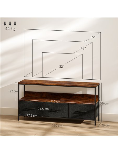 HOMCOM TV Stand Cabinet with 3 Foldable Drawers - Rustic Brown - pic 161834 | FastDaddyshop
