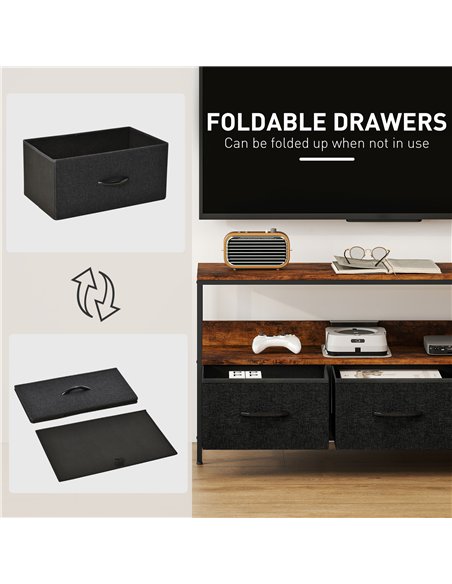 HOMCOM TV Stand Cabinet with 3 Foldable Drawers - Rustic Brown - pic 161835 | FastDaddyshop