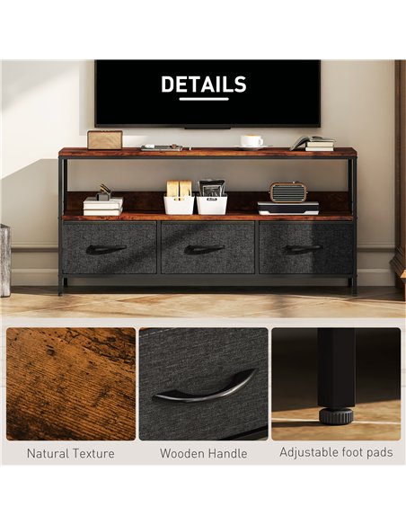 HOMCOM TV Stand Cabinet with 3 Foldable Drawers - Rustic Brown - pic 161837 | FastDaddyshop
