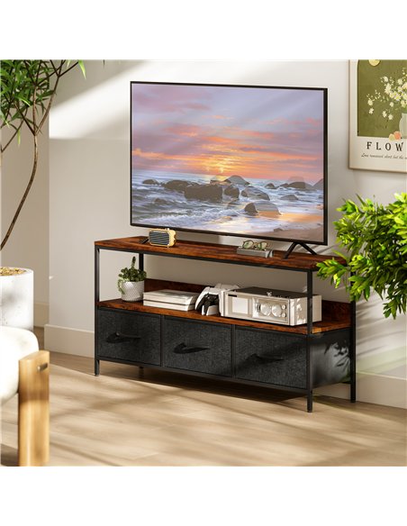 HOMCOM TV Stand Cabinet with 3 Foldable Drawers - Rustic Brown - pic 161838 | FastDaddyshop