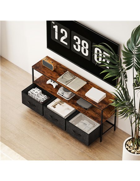 HOMCOM TV Stand Cabinet with 3 Foldable Drawers - Rustic Brown - pic 161839 | FastDaddyshop