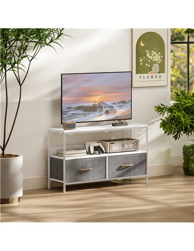 HOMCOM TV Stand Cabinet with 2 Foldable Drawers - White