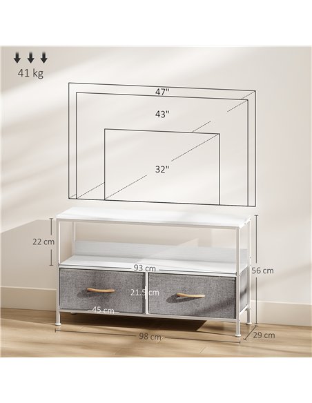 HOMCOM TV Stand Cabinet with 2 Foldable Drawers - White - pic 161852 | FastDaddyshop
