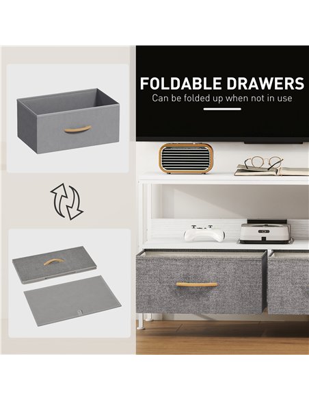 HOMCOM TV Stand Cabinet with 2 Foldable Drawers - White - pic 161853 | FastDaddyshop