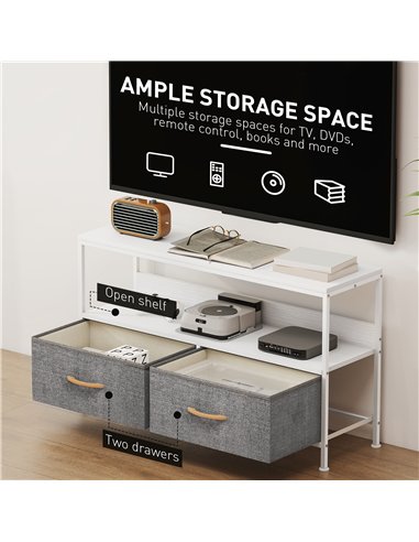 HOMCOM TV Stand Cabinet with 2 Foldable Drawers - White