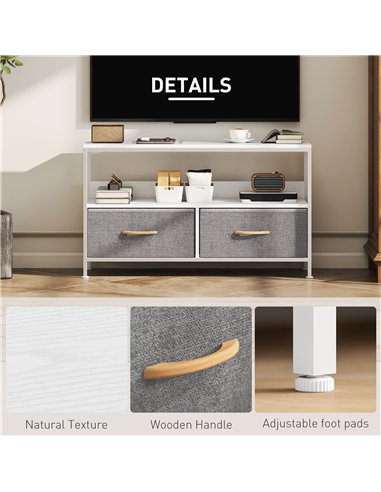 HOMCOM TV Stand Cabinet with 2 Foldable Drawers - White