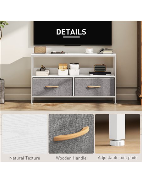 HOMCOM TV Stand Cabinet with 2 Foldable Drawers - White - pic 161855 | FastDaddyshop